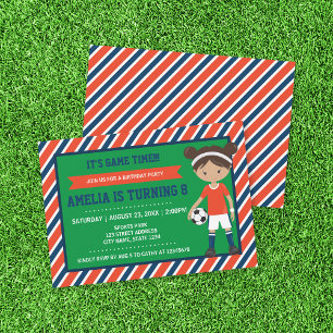 Red Blue Tan Girl Ocer Birthday-inbjudan Inbjudningar