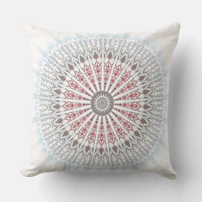 Red Blue Taupe White Mandala Geometric Modern Utomhuskudde (Framsida)