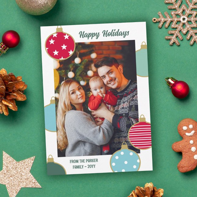 Red Blue Teal jul Baubles Glad helg Julkort (Skapare uppladdad)