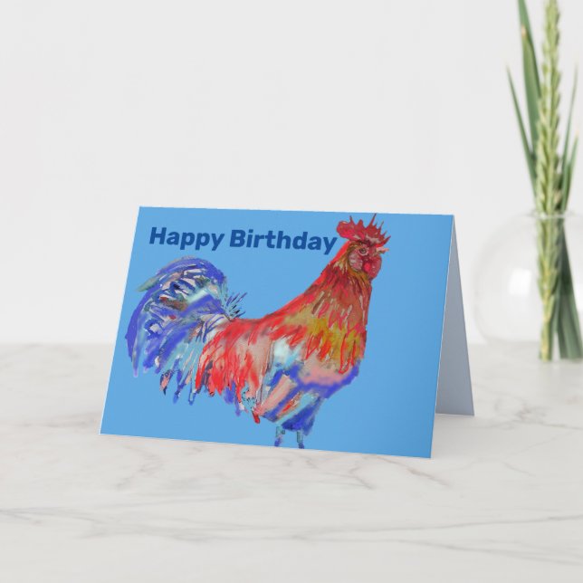 Red Blue Tupp Watercolor Man's Birthday Card Kort (Framsida)