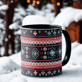 Red Blue Ugly Sweater Snöflingor Helgdag Mugg