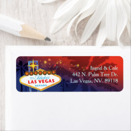 Red + Blue Unique Las Vegas Bröllop Adress Returadress Etikett