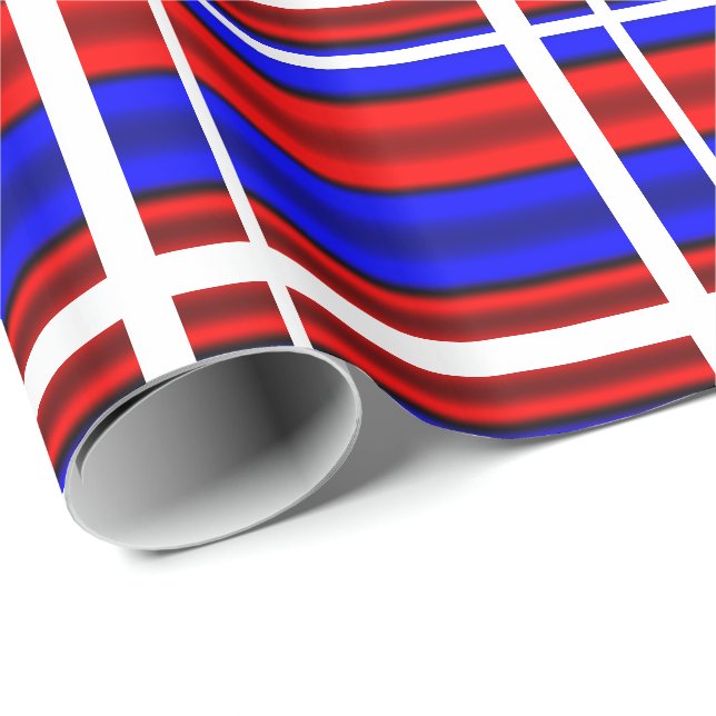 Red & Blue Vågrät Rand Presentpapper (Rullad Hörn)