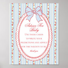 Red & Blue Vintage Fancy Floral Advice Baby Shower Poster
