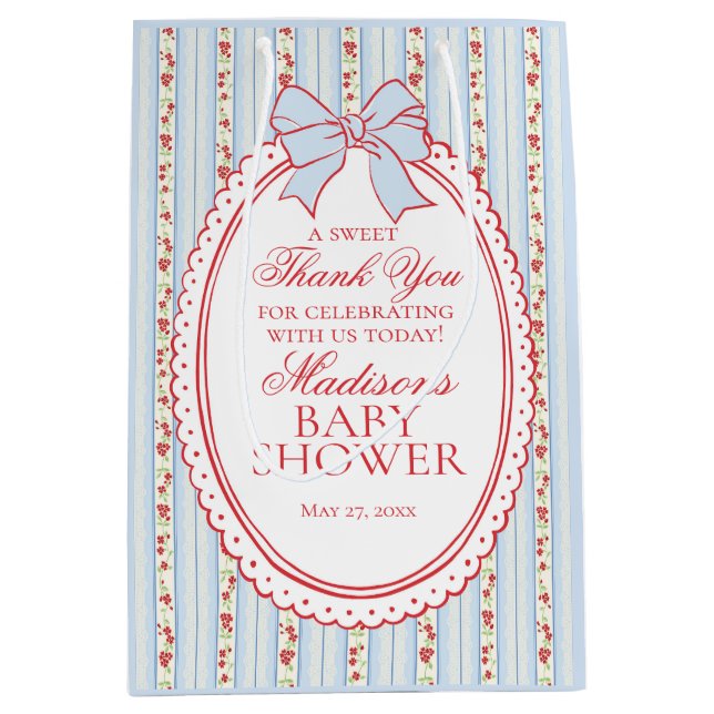 Red & Blue Vintage Fancy Floral Baby Shower Favors (Framsidan)