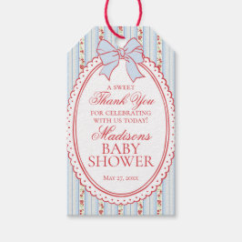 Red & Blue Vintage Fancy Floral Baby Shower Favors Presentetikett