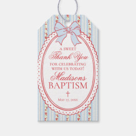 Red & Blue Vintage Fancy Floral Baptism Favors Presentetikett