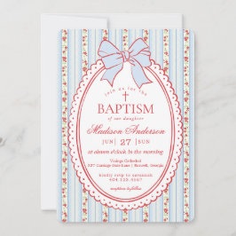 Red & Blue Vintage Fancy Floral Baptism Inbjudningar