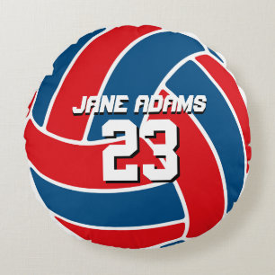 Red Blue Volleyball Sports Team USA Round Pillow Rund Kudde