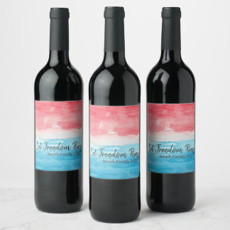 Red & Blue Water Color Wine Label  Vinflaska Etikett