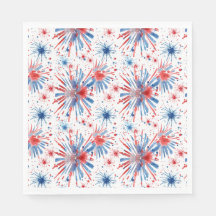 Red Blue White Fireworks Napkin