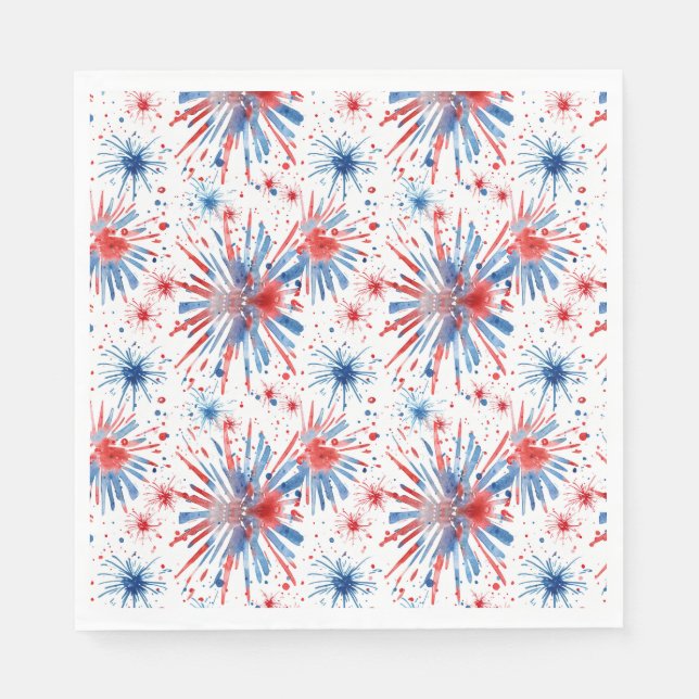 Red Blue White Fireworks Napkin Pappersservett (Framsidan)