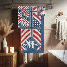 Red Blue White Mönster Stars och stripes Monogram