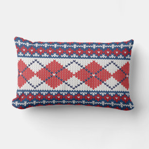 Red Blue & White Nordic Fair Isle Argyle Mönster Lumbarkudde