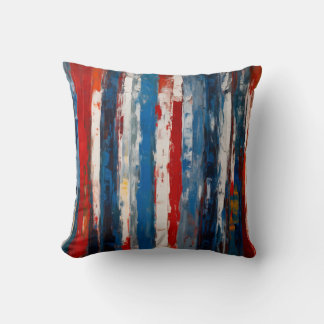 Red Blue White Painting Lodrät Abstrakt Rand Kudde