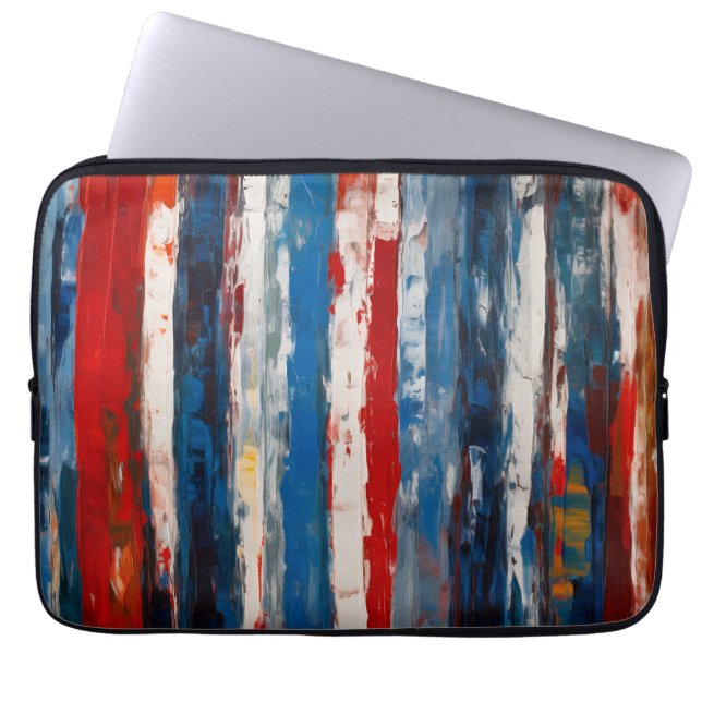Red Blue White Painting Lodrät Abstrakt Rand Laptop Fodral (Framsidan)