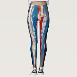 Red Blue White Painting Lodrät Abstrakt Rand Leggings