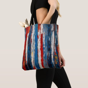 Red Blue White Painting Lodrät Abstrakt Rand Tygkasse