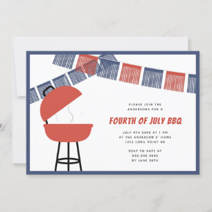 Red Blue & White Party Fringe 4 juli Barbecue Inbjudningar