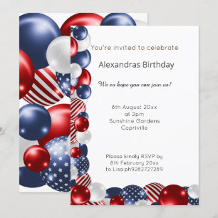 RED BLUE WHITE PATRIOTIC BALLOON 2 BIRTHDAG  INBJUDNINGAR