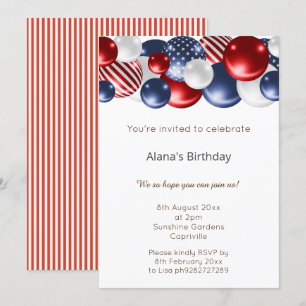 RED BLUE WHITE PATRIOTIC STRIPED 2 BALLOON INBJUDNINGAR