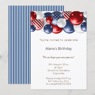 RED BLUE WHITE PATRIOTIC STRIPED BALLOON BIRTHDAY INBJUDNINGAR