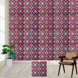 Red Blue White Scandinavian Blommigt Tile Mönster Kakelplatta