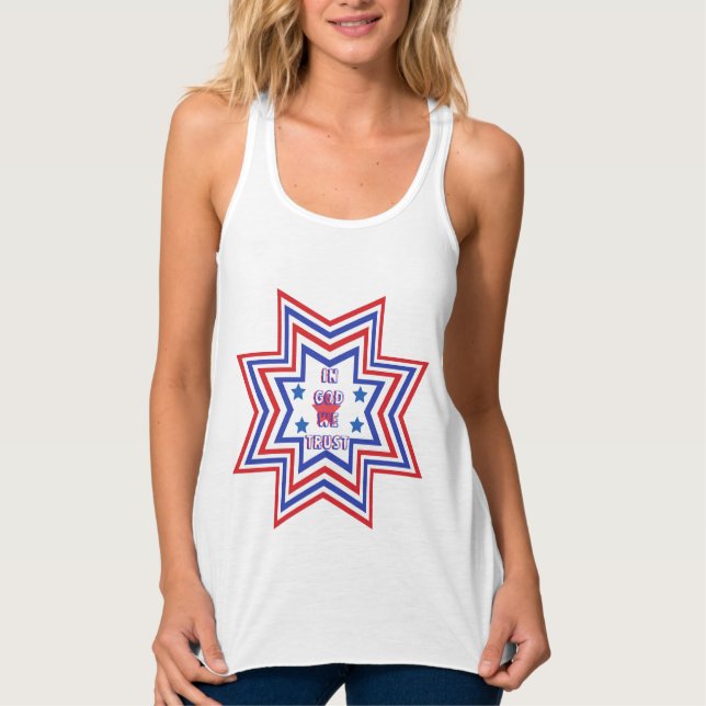 Red, Blue, White Star American Slogan Linne Med Racerback (Framsida)