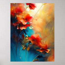 Red Blue White Teal Cream Flowers BeSnyval Poster