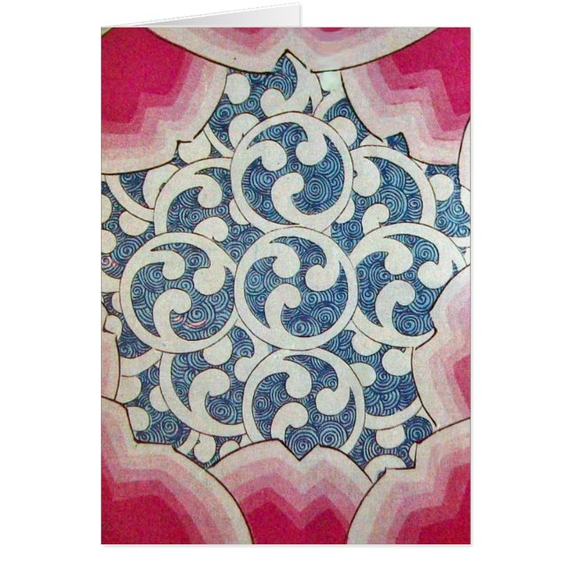 RED BLUE WHITE VÅGAR, ABSTRAKT SWIRLS Japanska Hälsningskort (Framsidan)