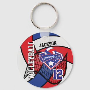 Red, Blue & White Volleyball Design Nyckelring