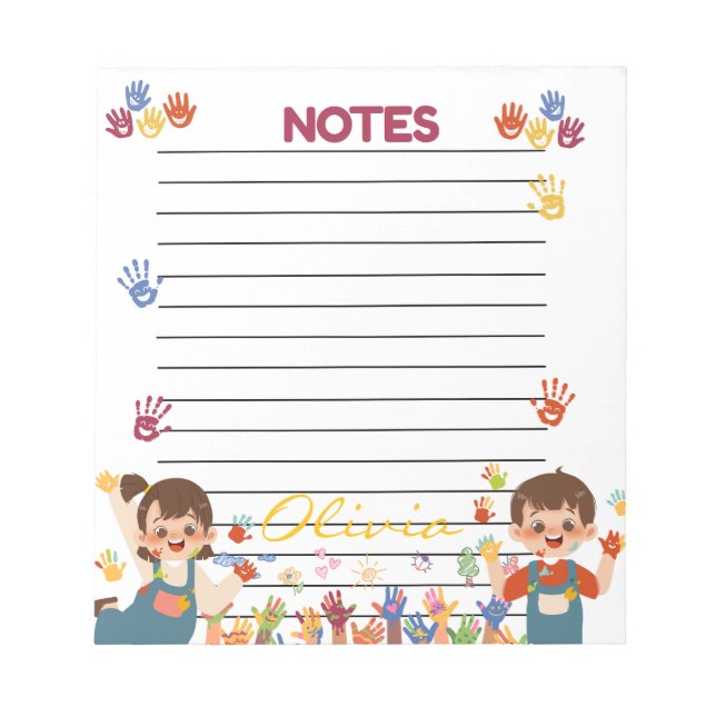 Red Blue Yellow Playful Kids Personalized Notepad Anteckningsblock (Framsida)