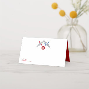 Red & Blue Zen Origami Pappra Cranes Asian Bröllop Placeringskort