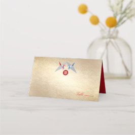 Red & Blue Zen Origami Pappra Cranes Asian Bröllop Placeringskort
