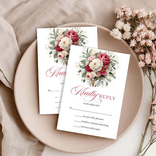 Red Blush Floral Boho Wedding RSVP Enclosure OSA Kort (Red Blush Floral Boho Wedding RSVP Enclosure)