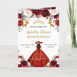 Red Blush Floral Charro Quinceañera Order Events Program