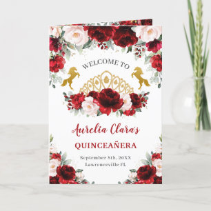 Red Blush Floral Horse Quinceañera Order of Events Program