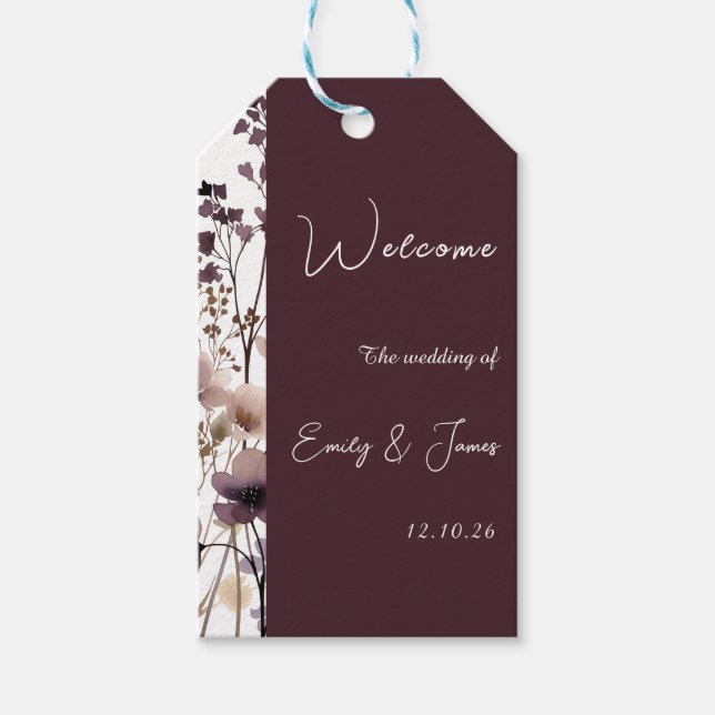 Red Blush Floral Wedding Elegant  Presentetikett (Framsidan)