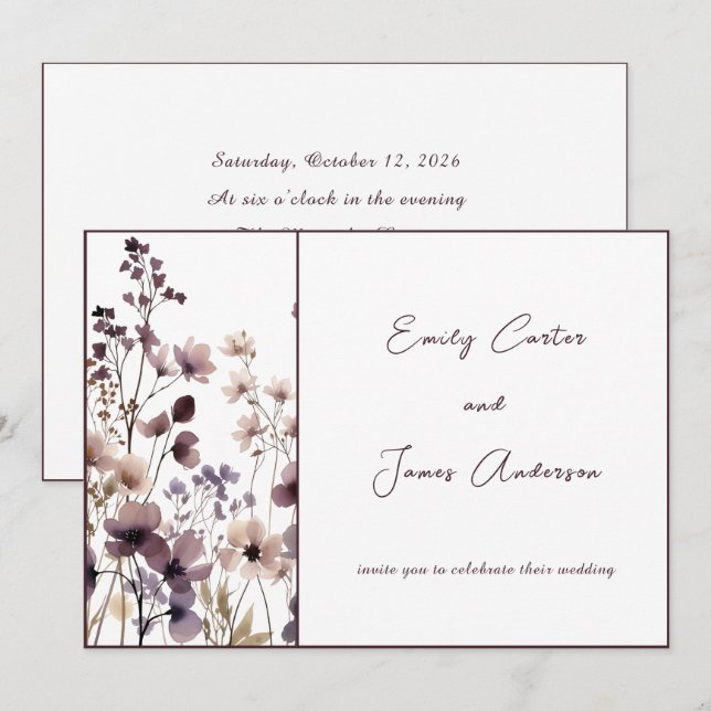 Red Blush Floral Wedding Elegant Romantic Inbjudningar (Fram/baksida)