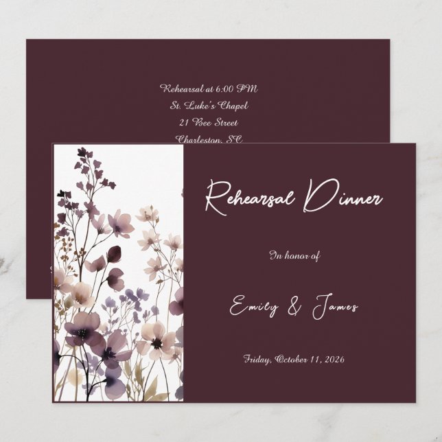 Red Blush Floral Wedding Elegant Romantic Inbjudningar (Fram/baksida)
