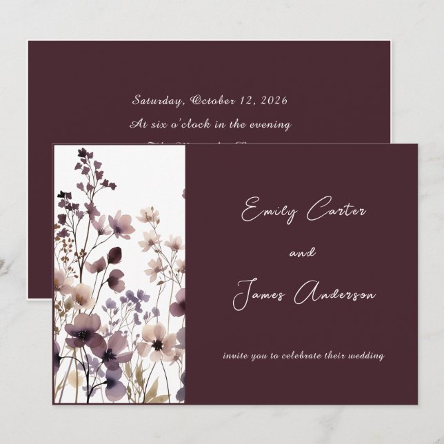 Red Blush Floral Wedding Elegant Romantic Inbjudningar (Fram/baksida)