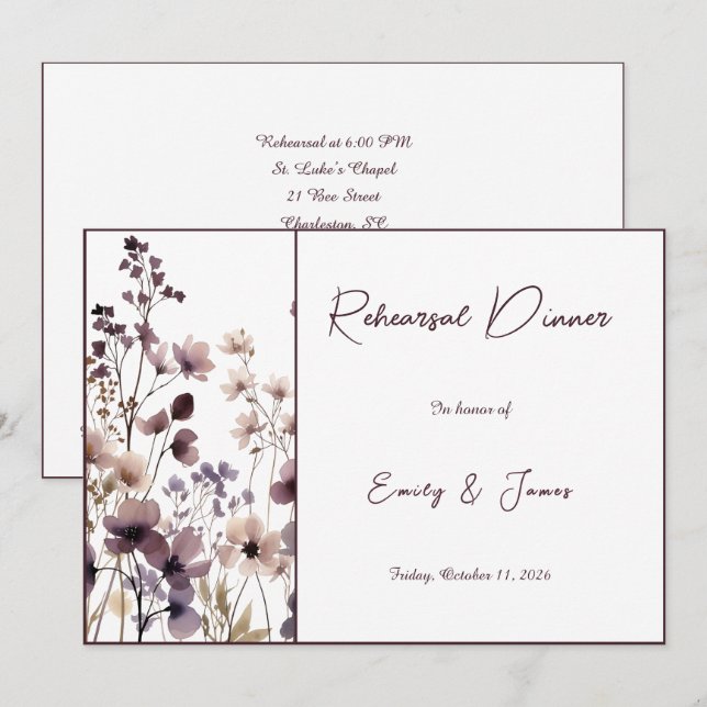 Red Blush Floral Wedding Elegant Romantic Inbjudningar (Fram/baksida)