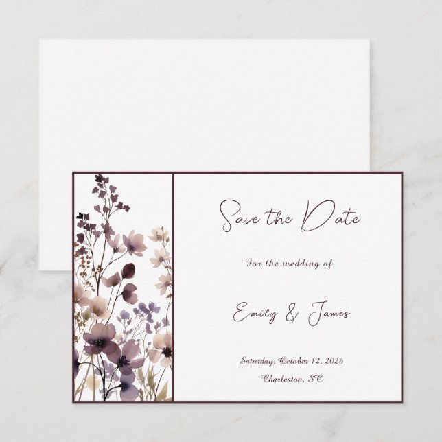 Red Blush Floral Wedding Elegant Romantic Spara Datumet (Fram/baksida)