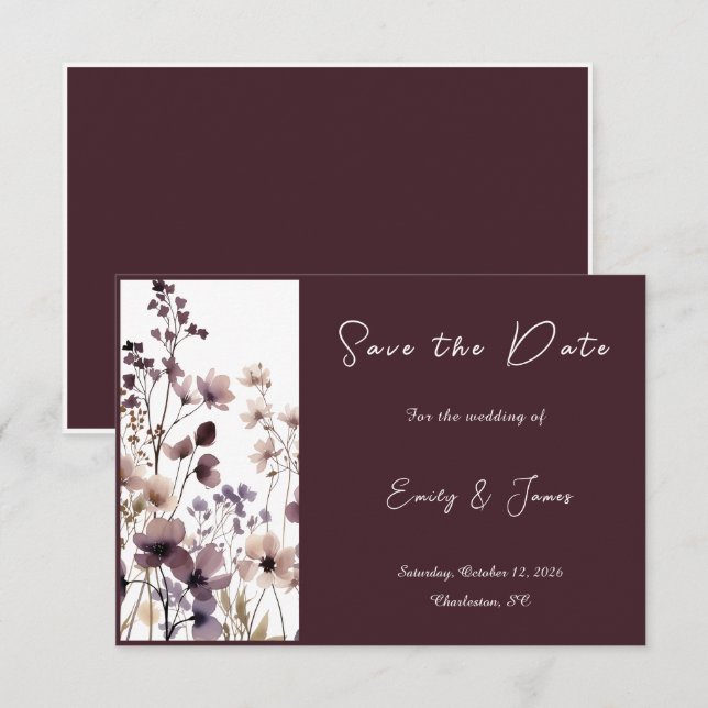 Red Blush Floral Wedding Elegant Romantic Spara Datumet (Fram/baksida)