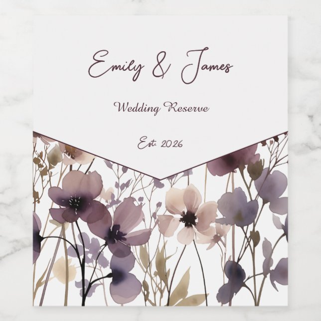 Red Blush Floral Wedding Elegant  Vinflaska Etikett (Singel etikett)