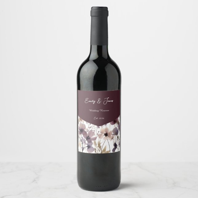 Red Blush Floral Wedding Elegant  Vinflaska Etikett (Framsida)