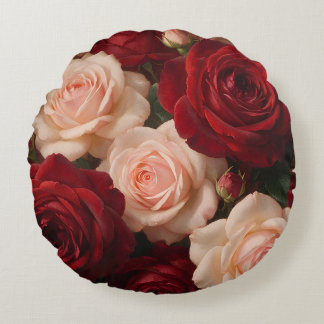 Red & Blush Pink Roses — Romantic Vintage Floral B Rund Kudde