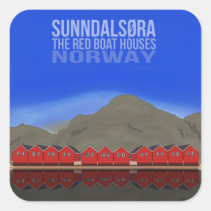Red Boat Houses Sunndalsøra-Norgen Fyrkantigt Klistermärke