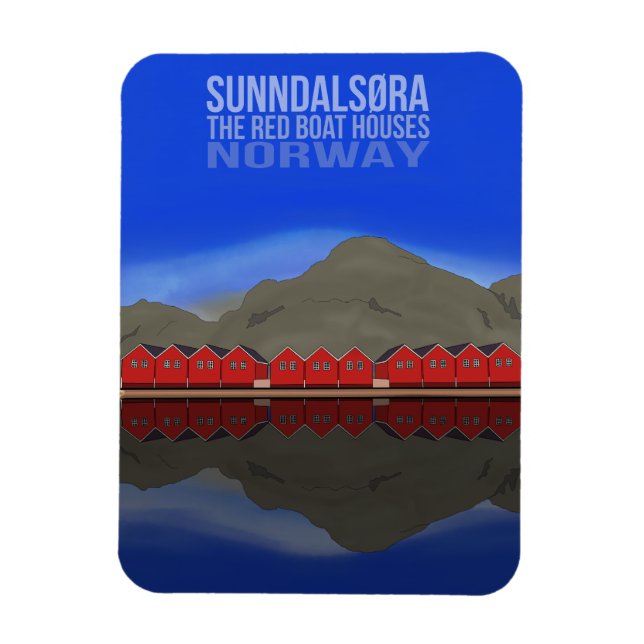 Red Boat Houses Sunndalsøra-Norgen Magnet (Vertikal)