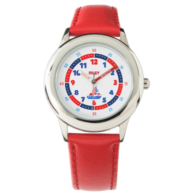 Red Boat Kids Learning Watch | Timme & Minute Guid Armbandsur (Framsida)